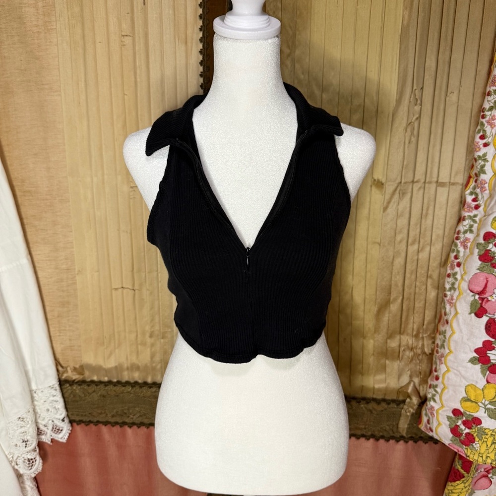 Urban Outfitters Black Crop Fitted Tank Top